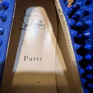Christian LV Red Bottom Flats- Royal Blue with spikes all over
